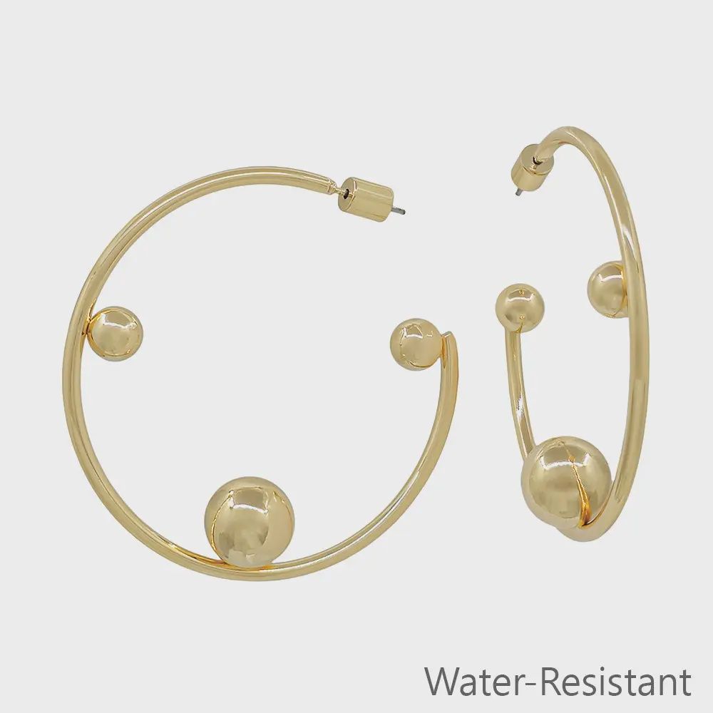 Gold Metal Hoop with 3 Bead Accent