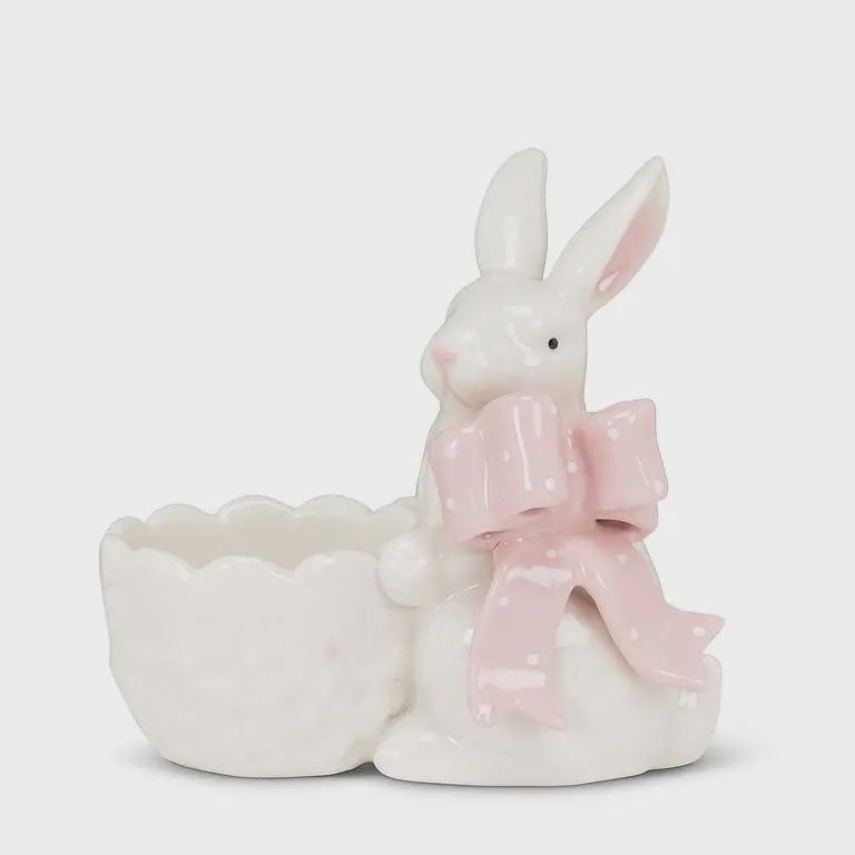Bunny with Pink Bow &amp; Bowl