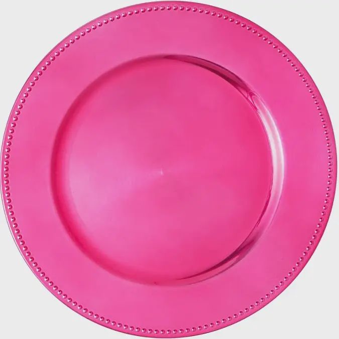 Beaded Edge Pink Charger- 13" Plastic
