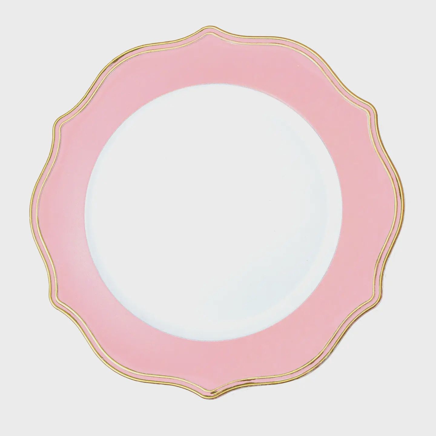 Pink with Gold Trim Scalloped Charger- 13"