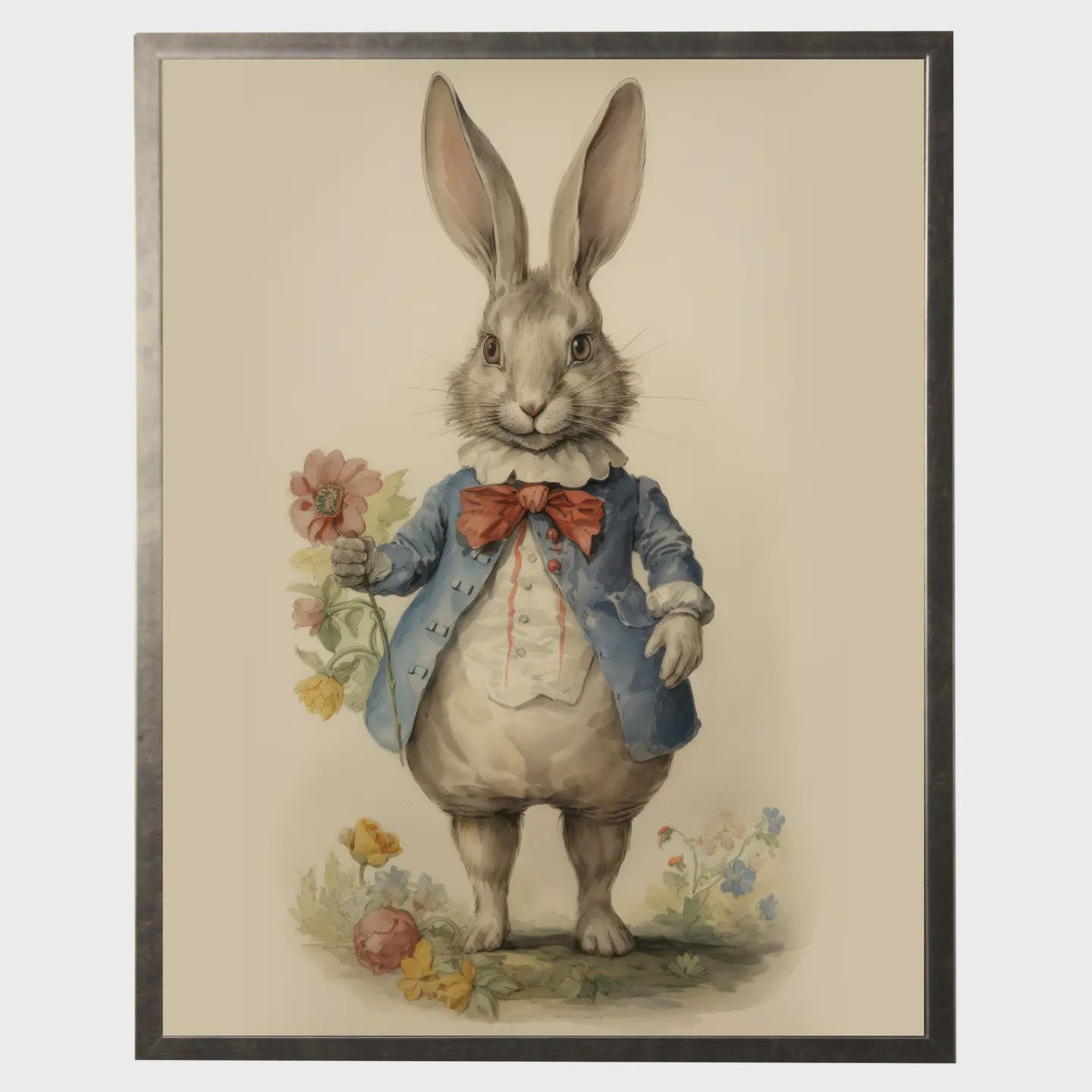8 x 10 Bunny with Flowers on Distressed Background