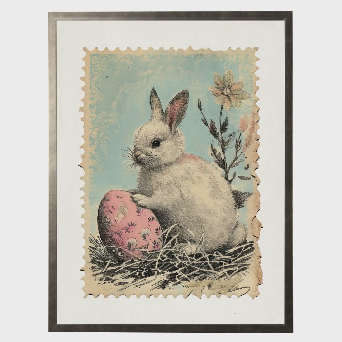 8 x 10 Vintage Bunny with Egg Print