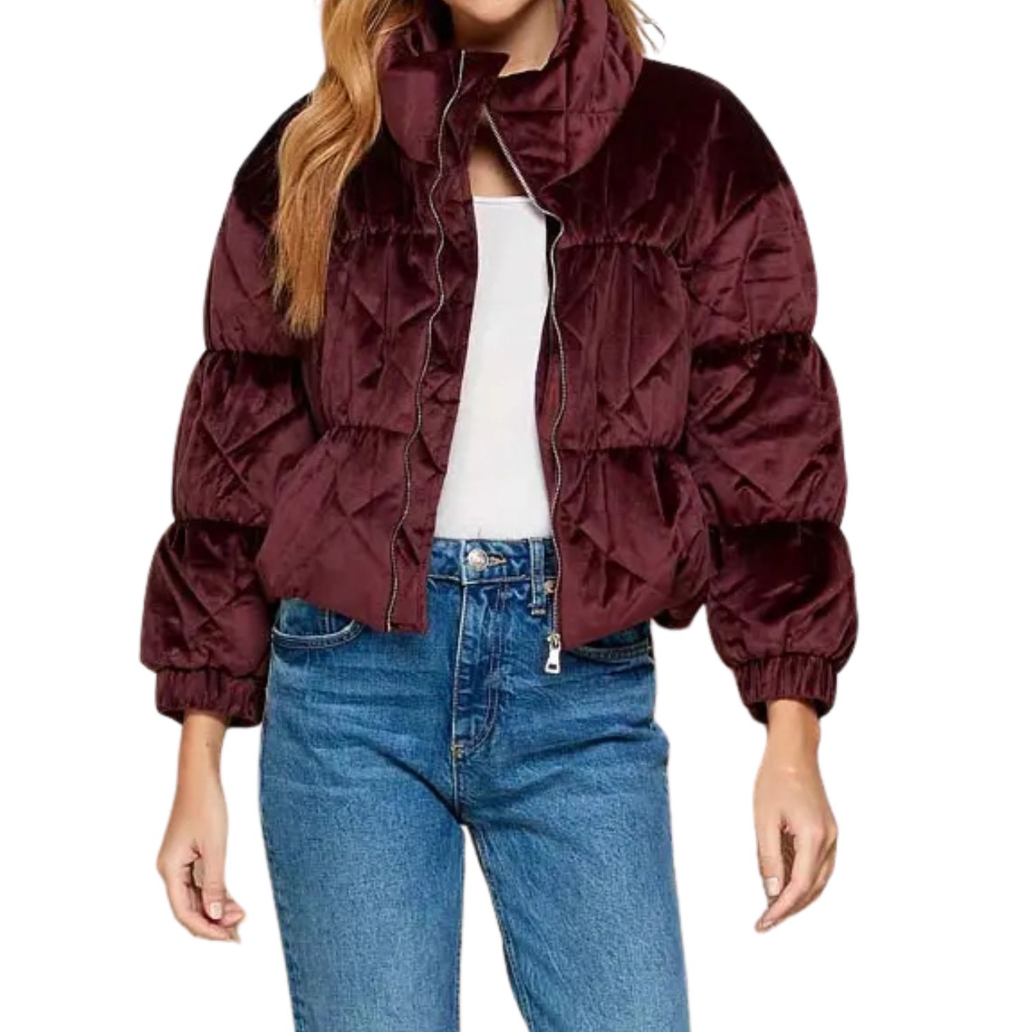Arlowe Quilted Puffer Jacket- Maroon