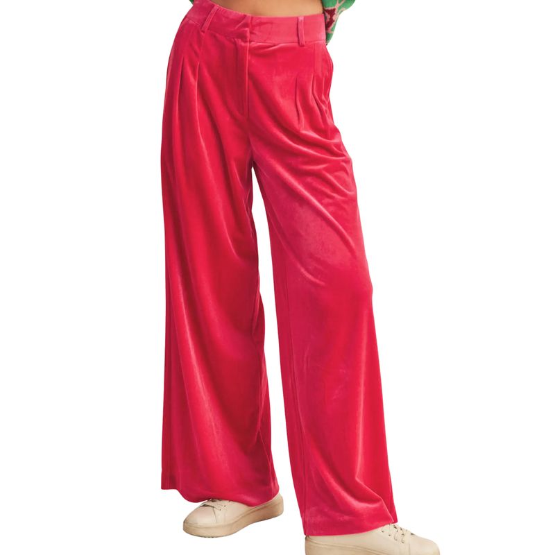 Wide Leg Velvet Trousers- Pink