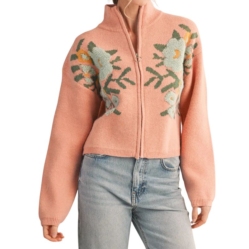 Floral Zip Up Sweater Cardigan