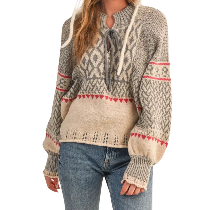 Long Puff Sleeve Nordic Sweater
