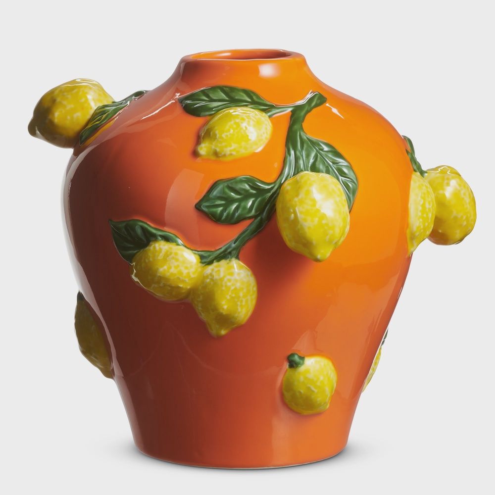 9.5" Orange Vase with Lemons
