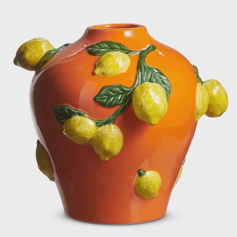 9.5" Orange Vase with Lemons