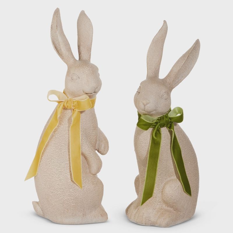 14.5" Concrete Look Rabbit with Bow- 2 Options
