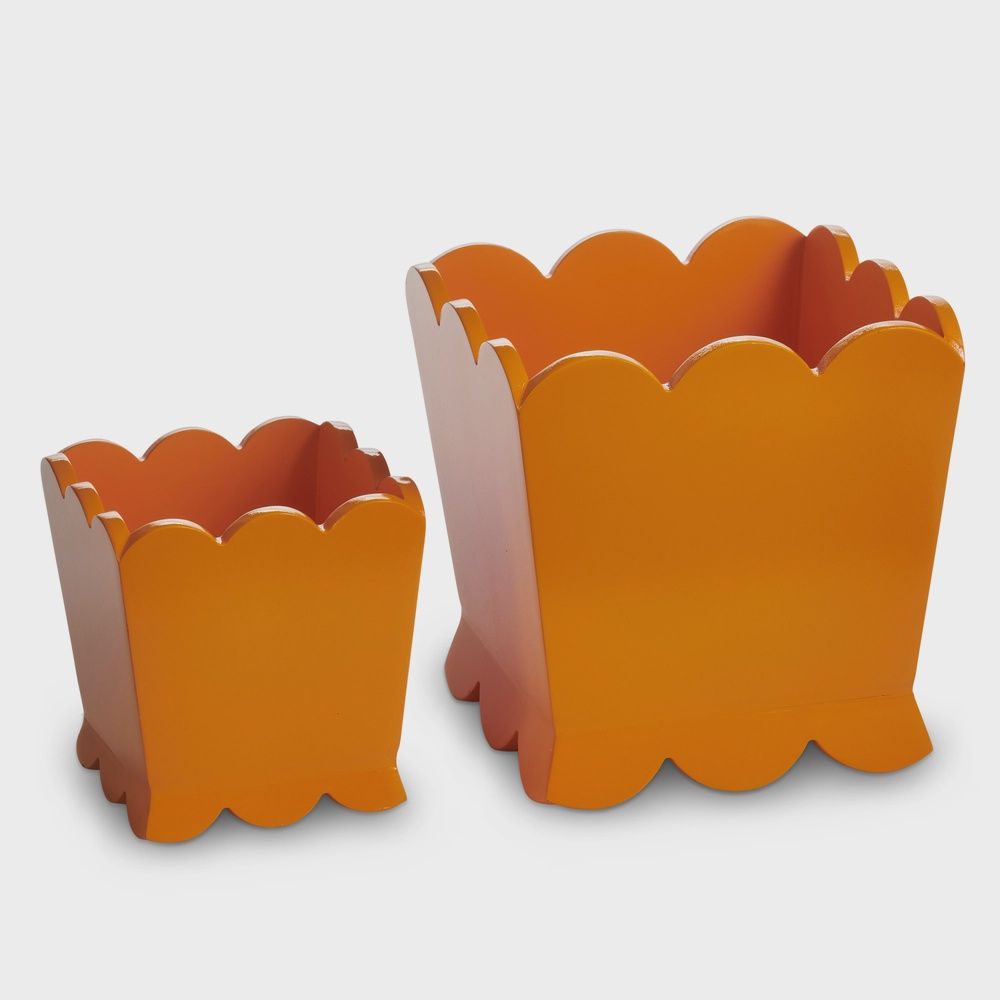 Orange Scalloped Planters- 2 Sizes