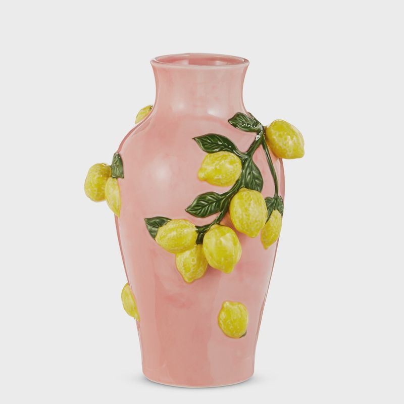 13" Pink Tall Vase with Lemons