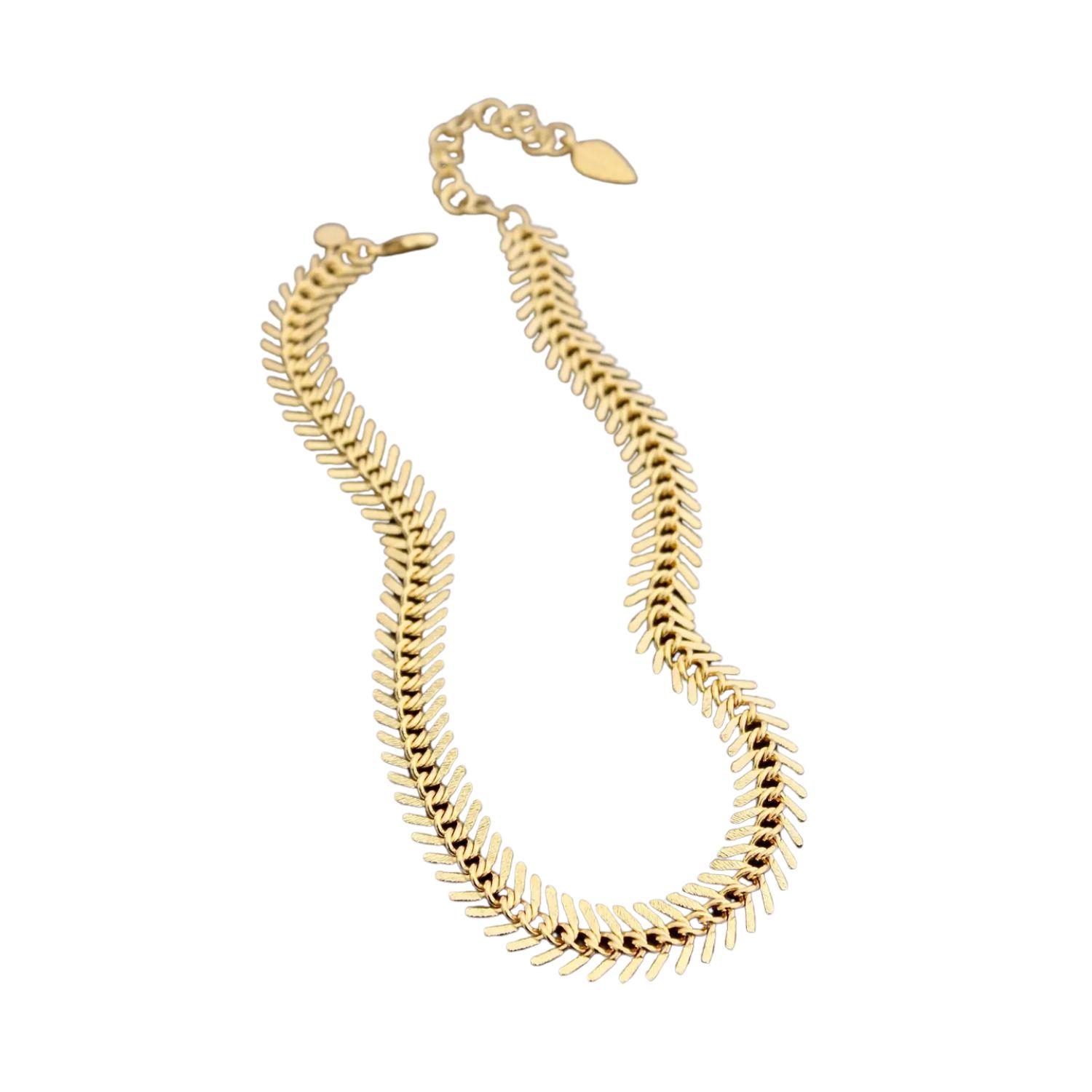 18k Matte Gold Fish Bone Necklace