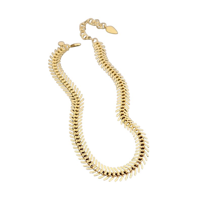 18k Matte Gold Fish Bone Necklace