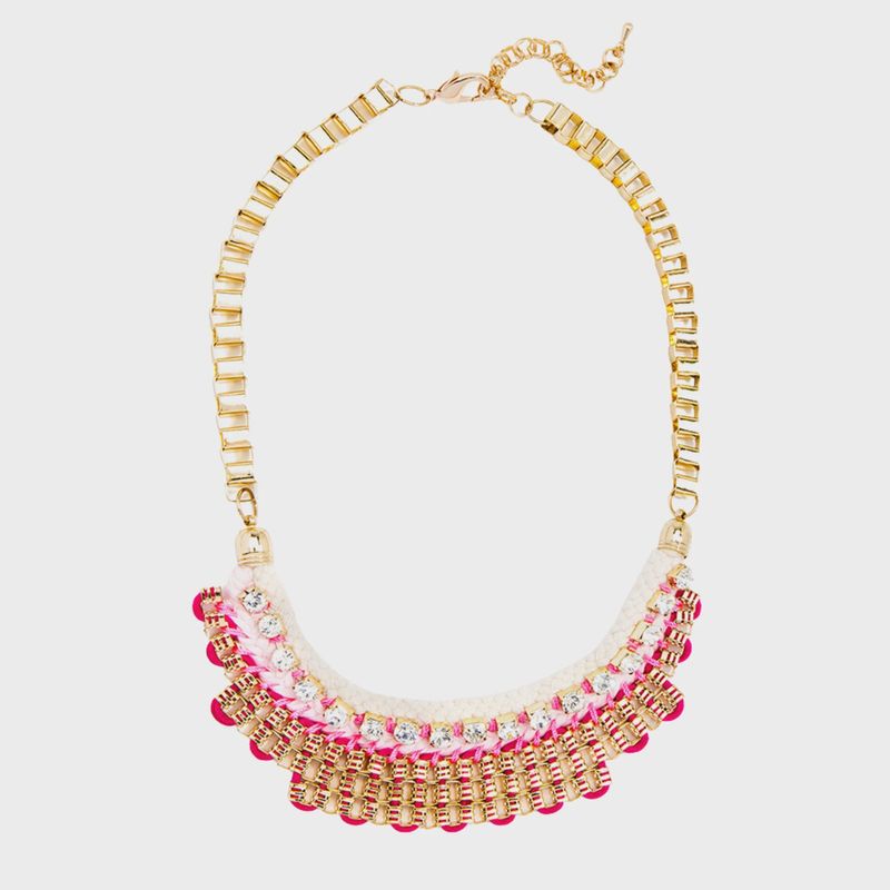 Colorful Braided Summer Bib Necklace | Pink