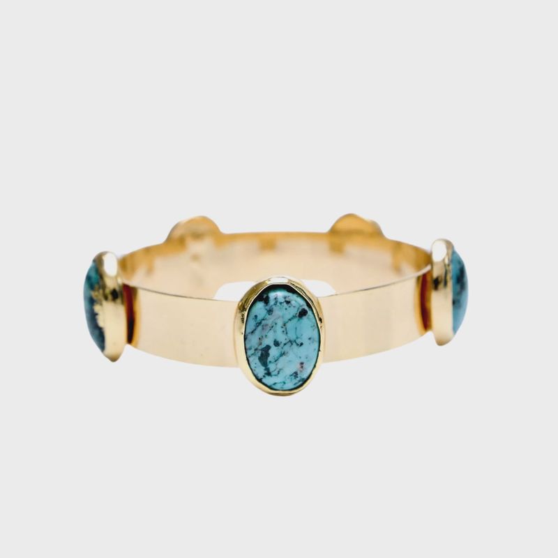 Gold Bangle with 5 Turquoise Oval Stones