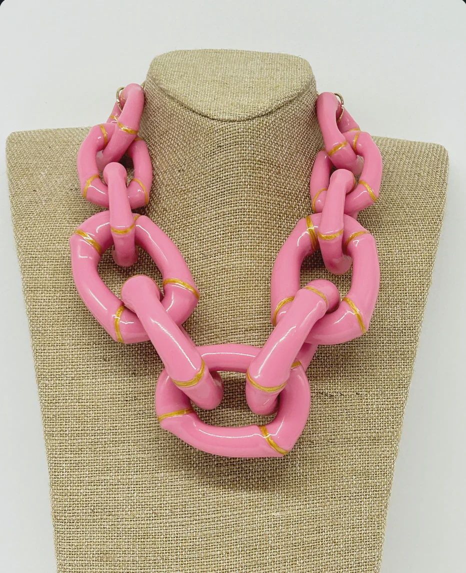 Parker Kennedy- The Michelle  Pink Bamboo Link Necklace