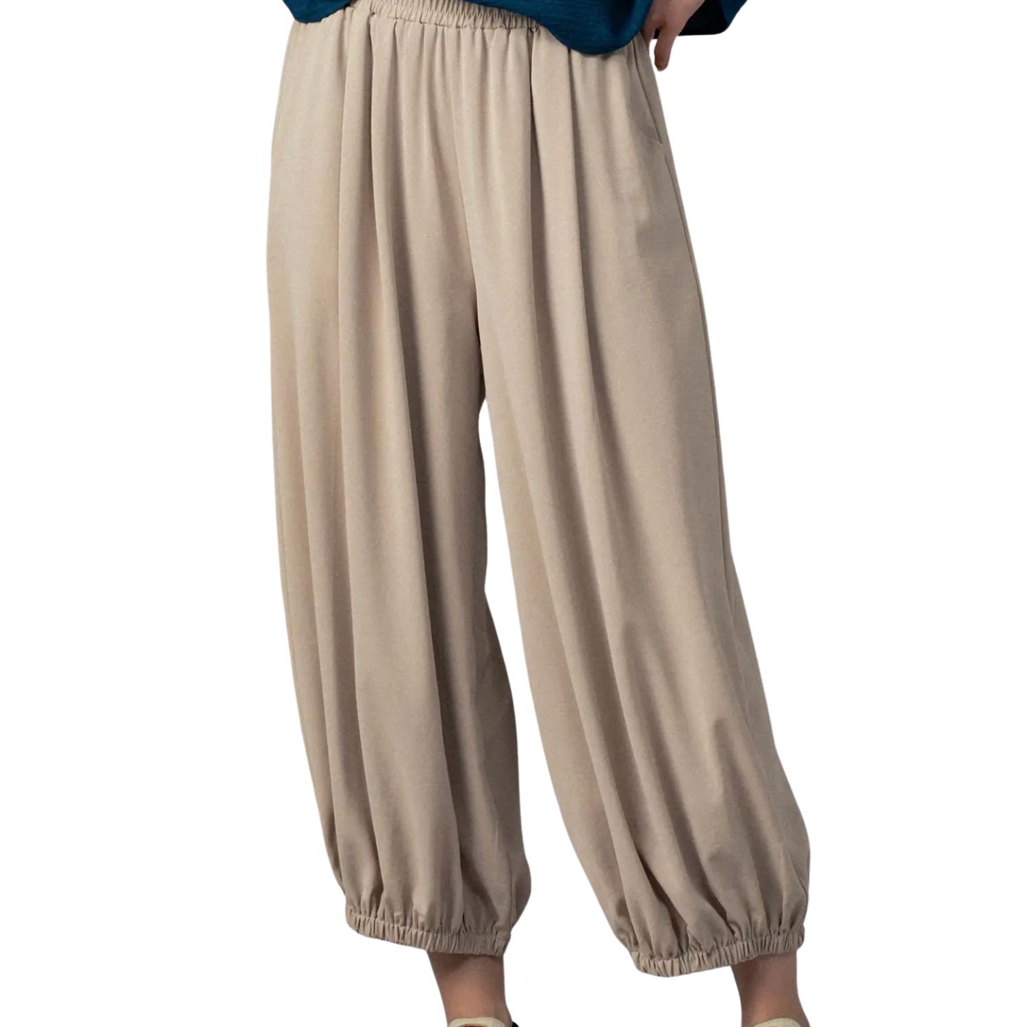 Boho Relaxed Fit Elastic Cuff Pants - Khaki, Size: Small