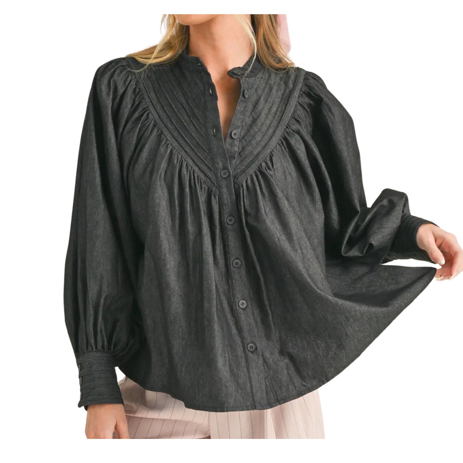 Button Down Batwing Sleeve Top