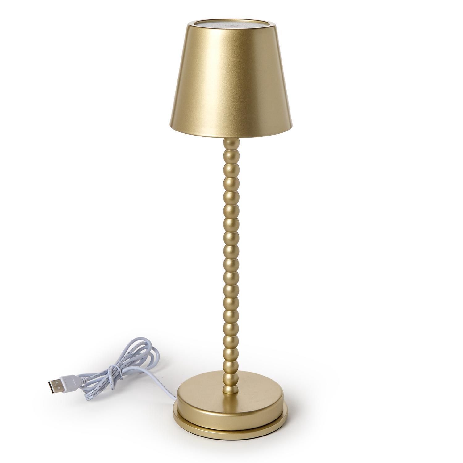 LED Cordless Gold Beaded Pole Table Lamp with Charging Base