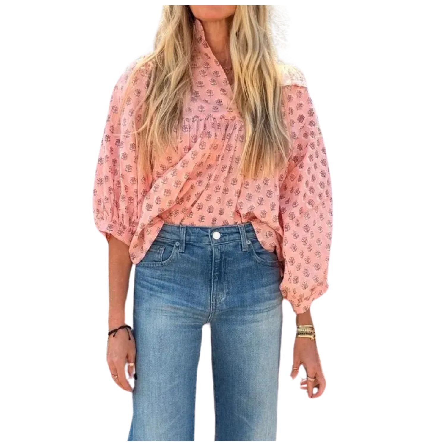Gracie Classic Printed Blouse with Puff Sleeves