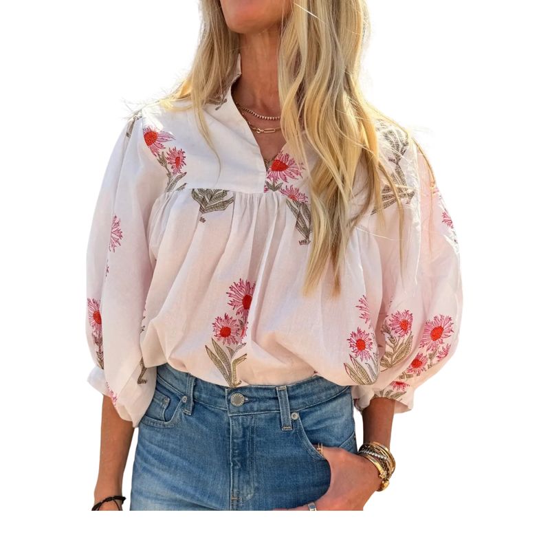 Diana Classic Floral Blouse with Puff Sleeves