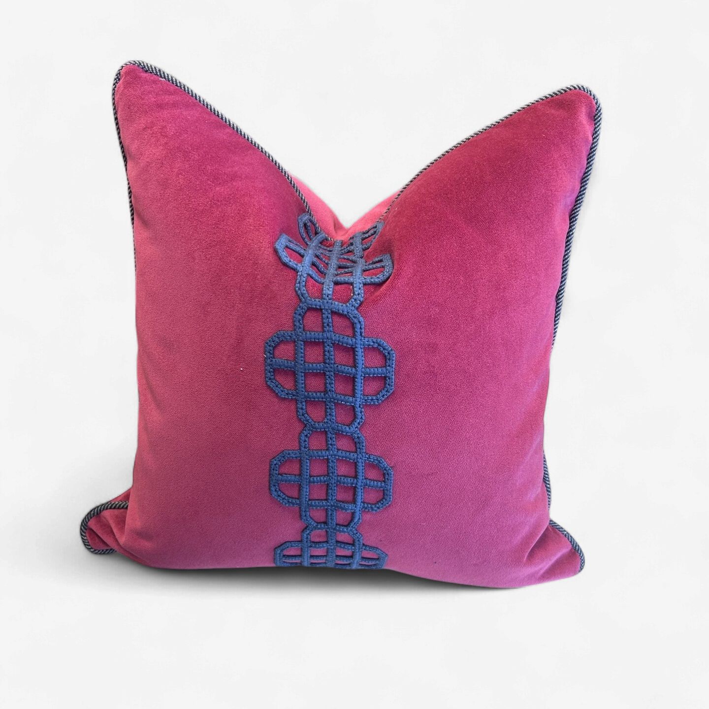 18 x 18 Pink Velvet Pillow with Trim