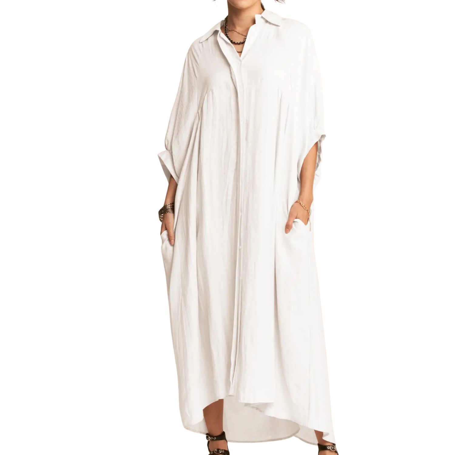 Oversized Hemline Collared Neckline Shirt Dress