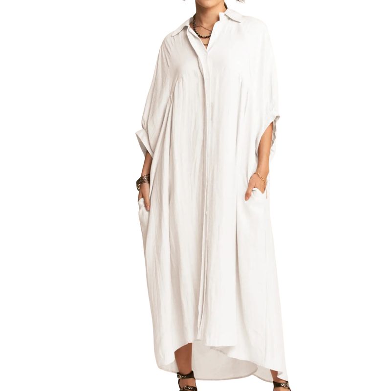 Oversized Hemline Collared Neckline Shirt Dress