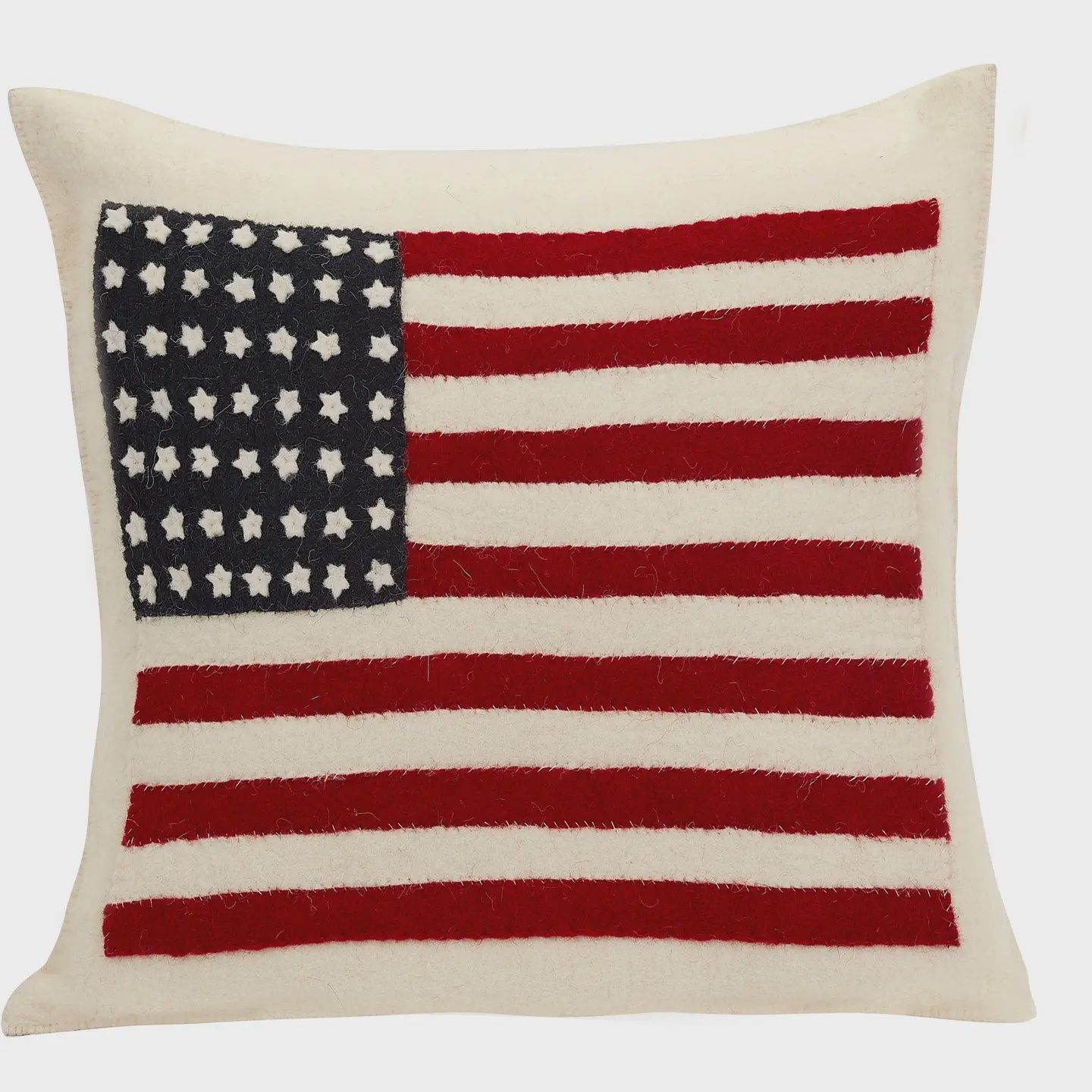 American Flag Hand Felted Wool Pillow - Cream