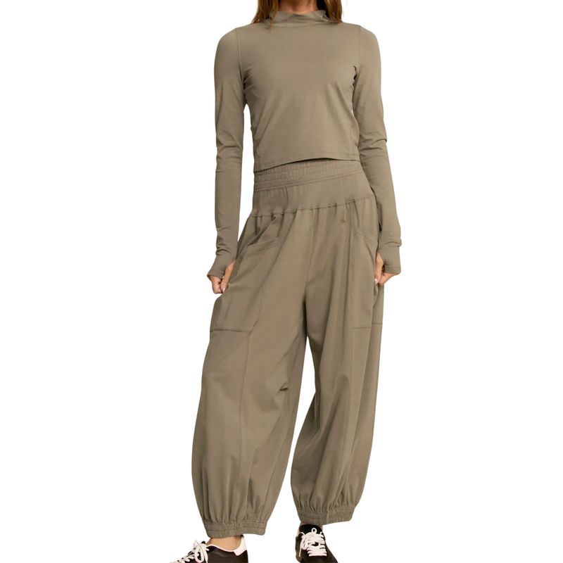 Textured Mock Neck Relaxed Lounge Set- Warm Gray