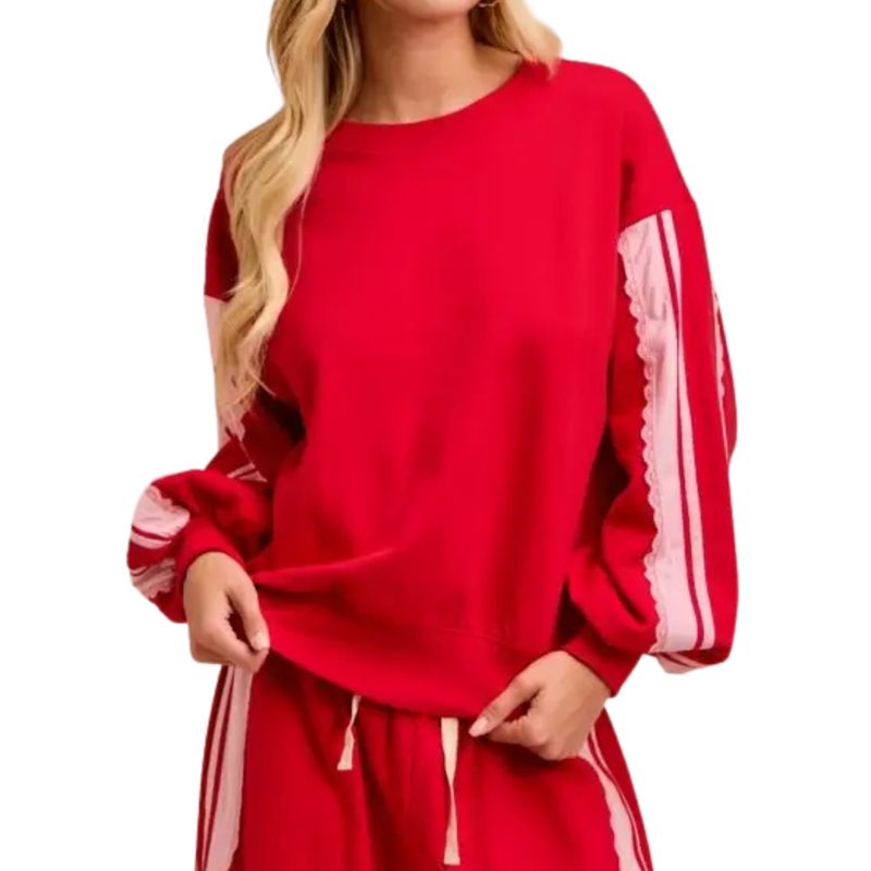 French Terry Side Contrast Lace Trim Top