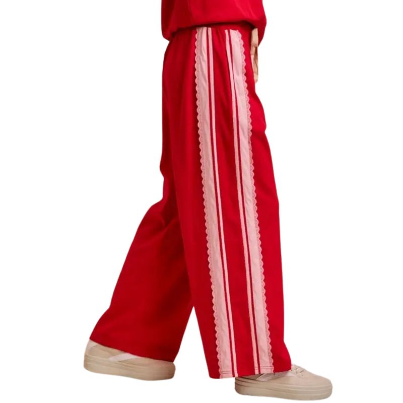 French Terry Side Contrast Lace Trim Pants