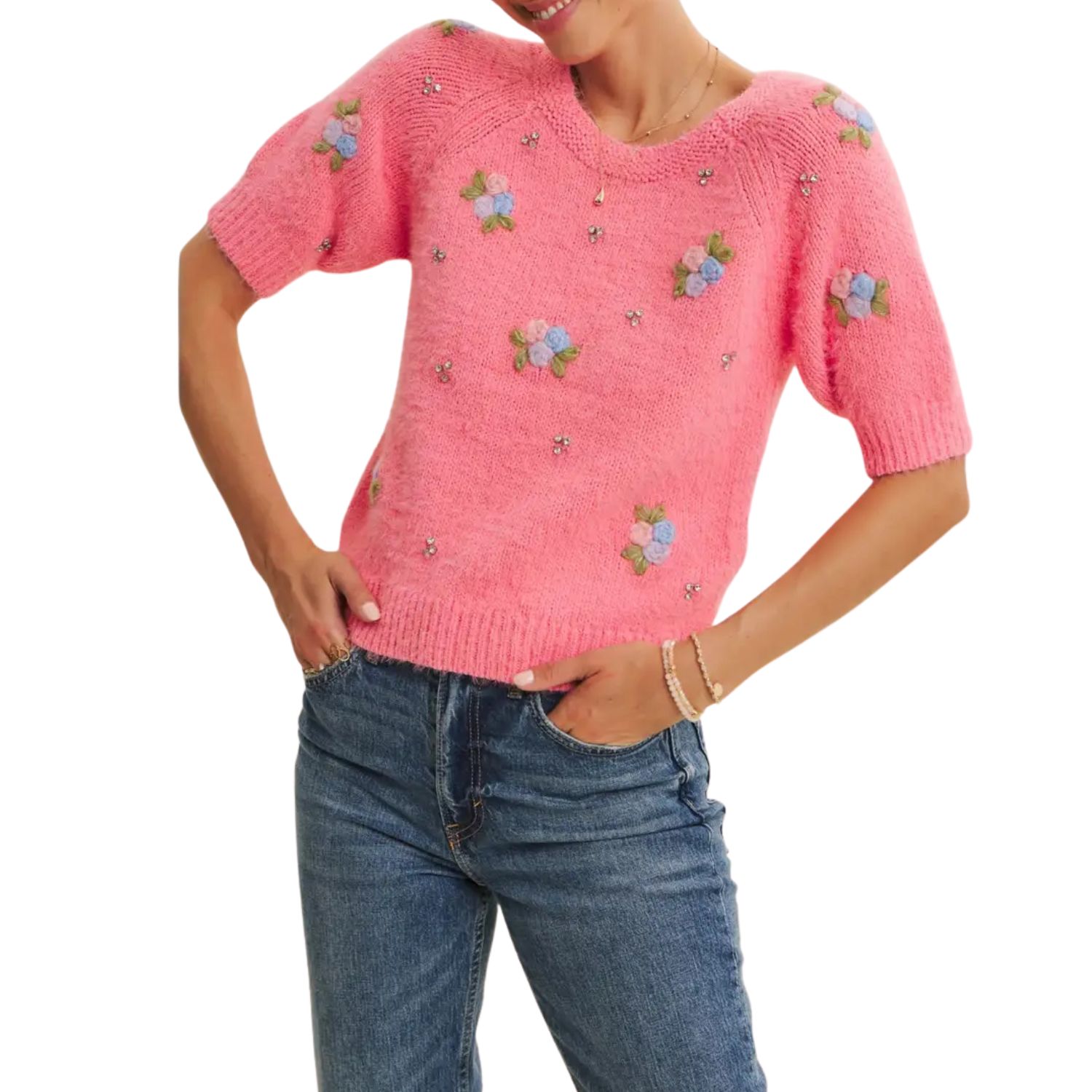 Crisp Autumn Skies Embroidery Sweater