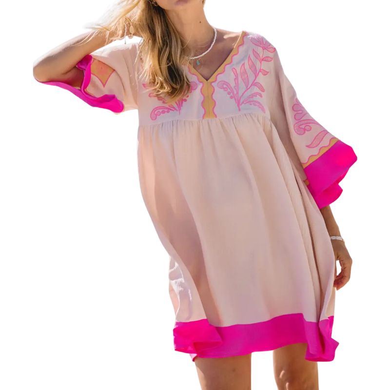 Embroidered Plunge V Neck Mini Dress