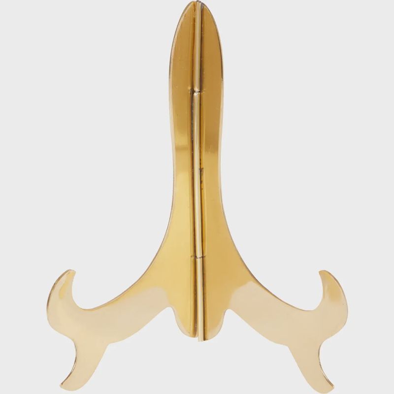 Hinged Brass Plate Stand, 7" H X 6" W X 4.25" D