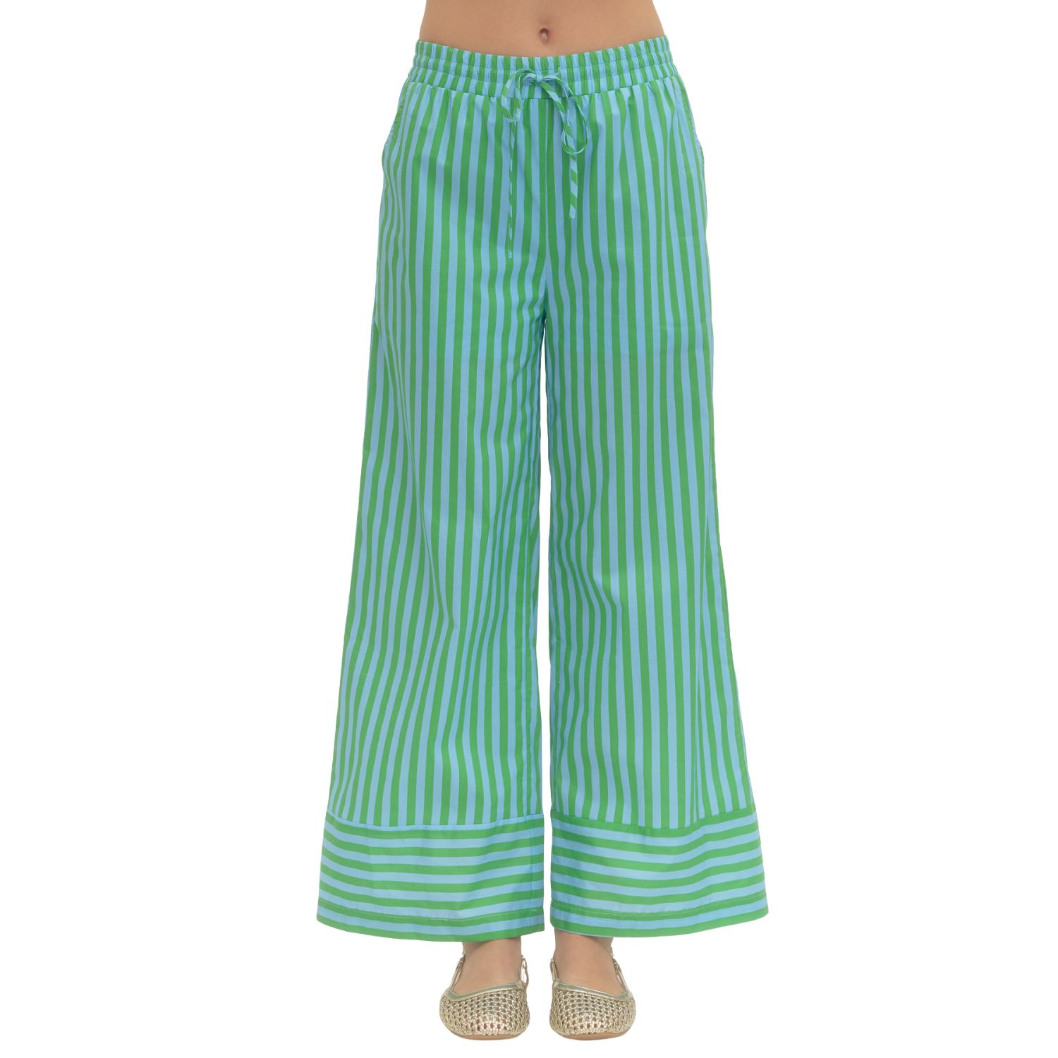 Green Stripe Wide Leg Pants