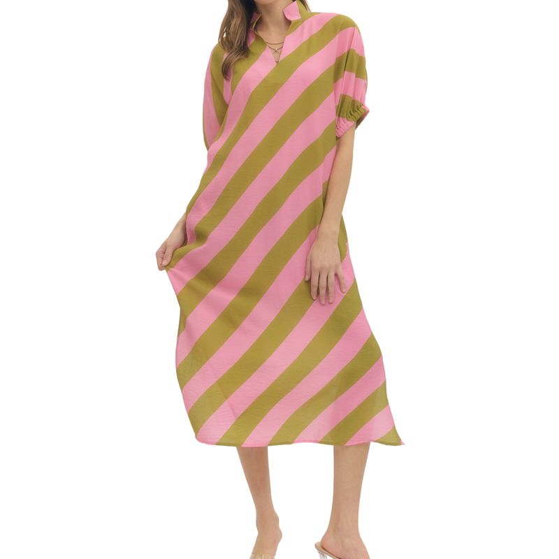 Pink &amp; Olive Stripe Midi Dress