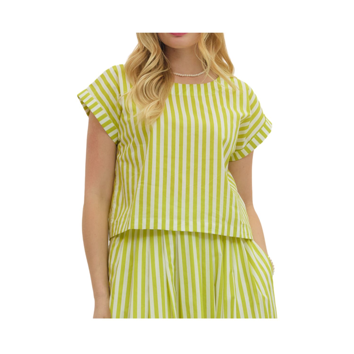Green Striped Button-Back Top