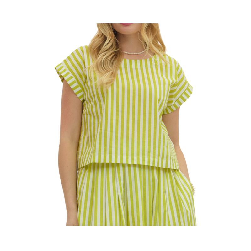 Green Striped Button-Back Top