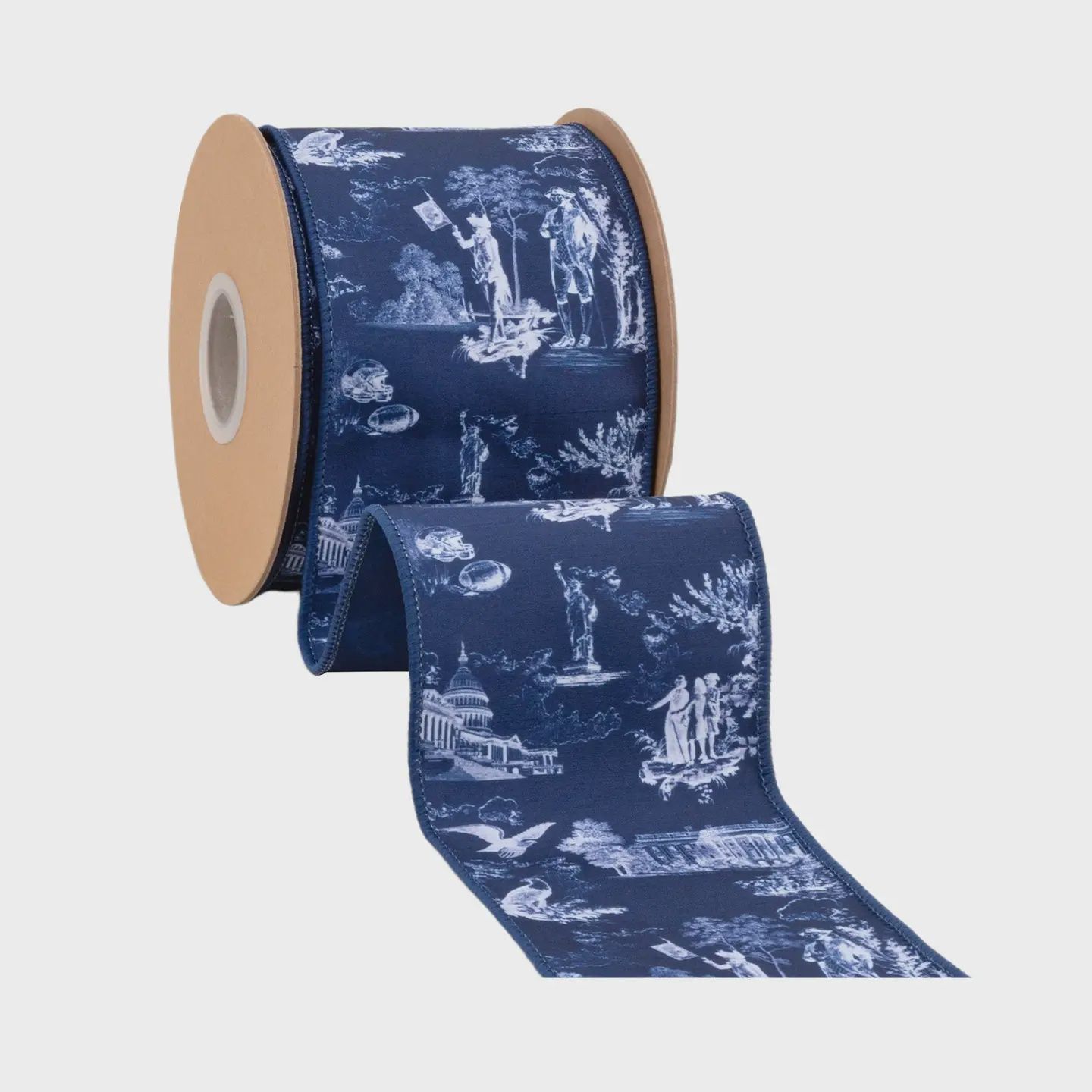 4" Patriotic Toile Wired Dupioni Ribbon – 10 Yard Roll