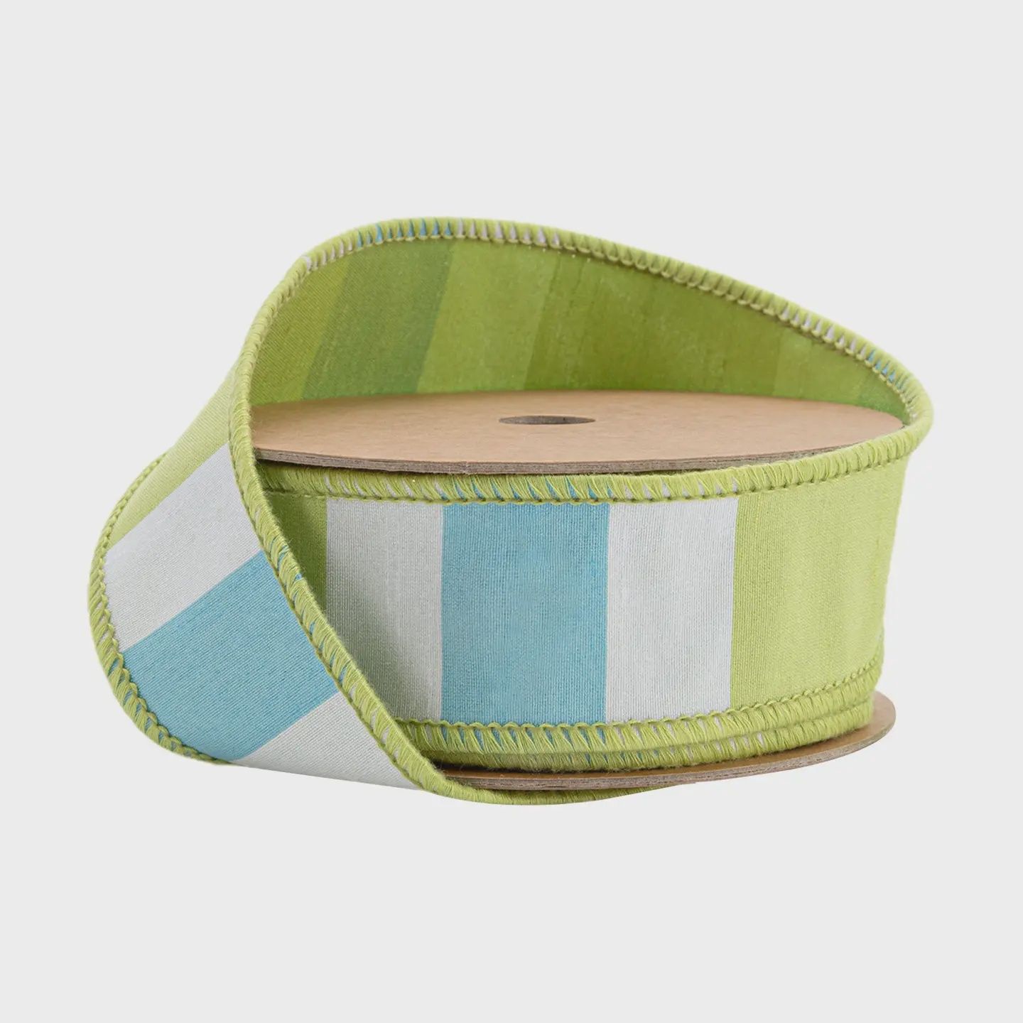 1 1/2" Green, White &amp; Blue Large Horizontal Stripe Wired Ribbon – 10 Yard Roll