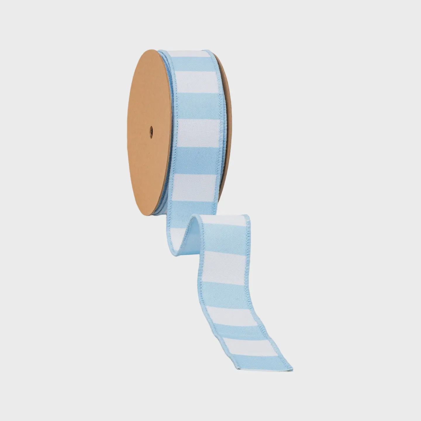 1 1/2" Light Blue &amp; White Horizontal Stripe Wired Ribbon – 10 Yard Roll