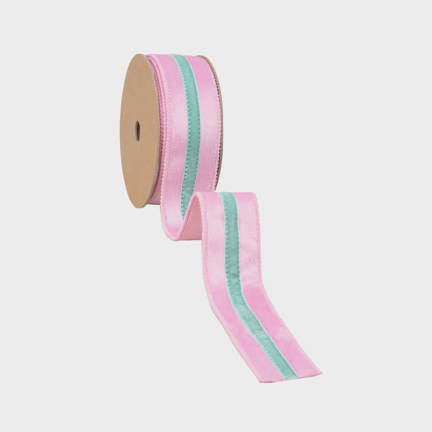 1 1/2" Pink Velvet Wired Ribbon with Blue Trim – 10 Yard Roll