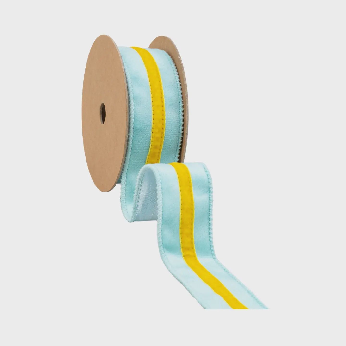 1 1/2" Blue Velvet Wired Ribbon with Yellow Trim – 10 Yard Roll