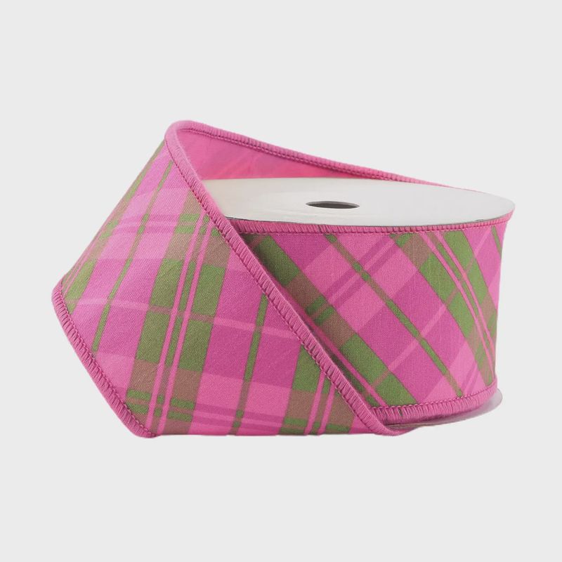 2 1/2" Bias Plaid Pink Multi Wired Dupioni Ribbon – 10 Yard Roll