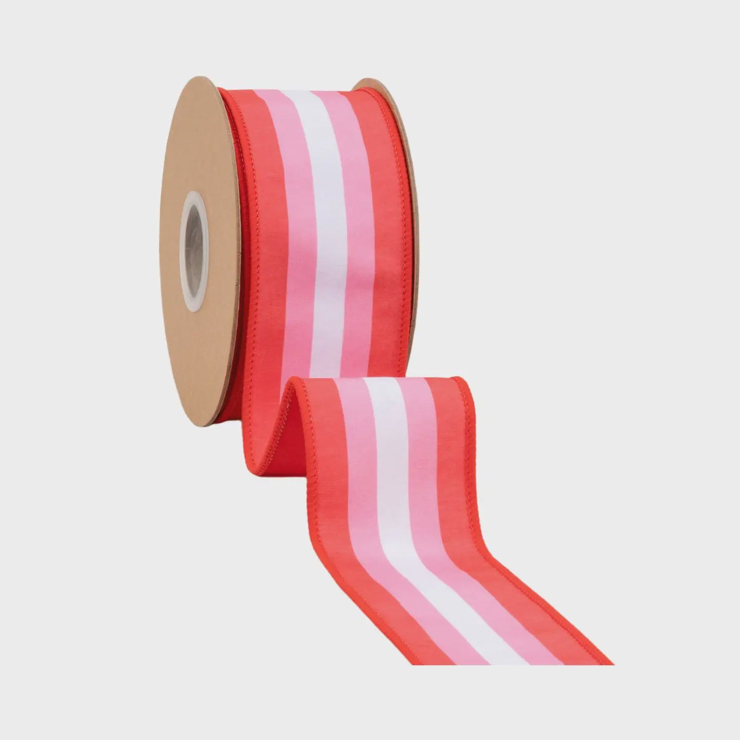 2 1/2" Red & Pink Stripe Wired Dupioni Ribbon – 10 Yard Roll 2 1/2" Red & Pink Stripe Wired Dupioni Ribbon – 10 Yard Roll