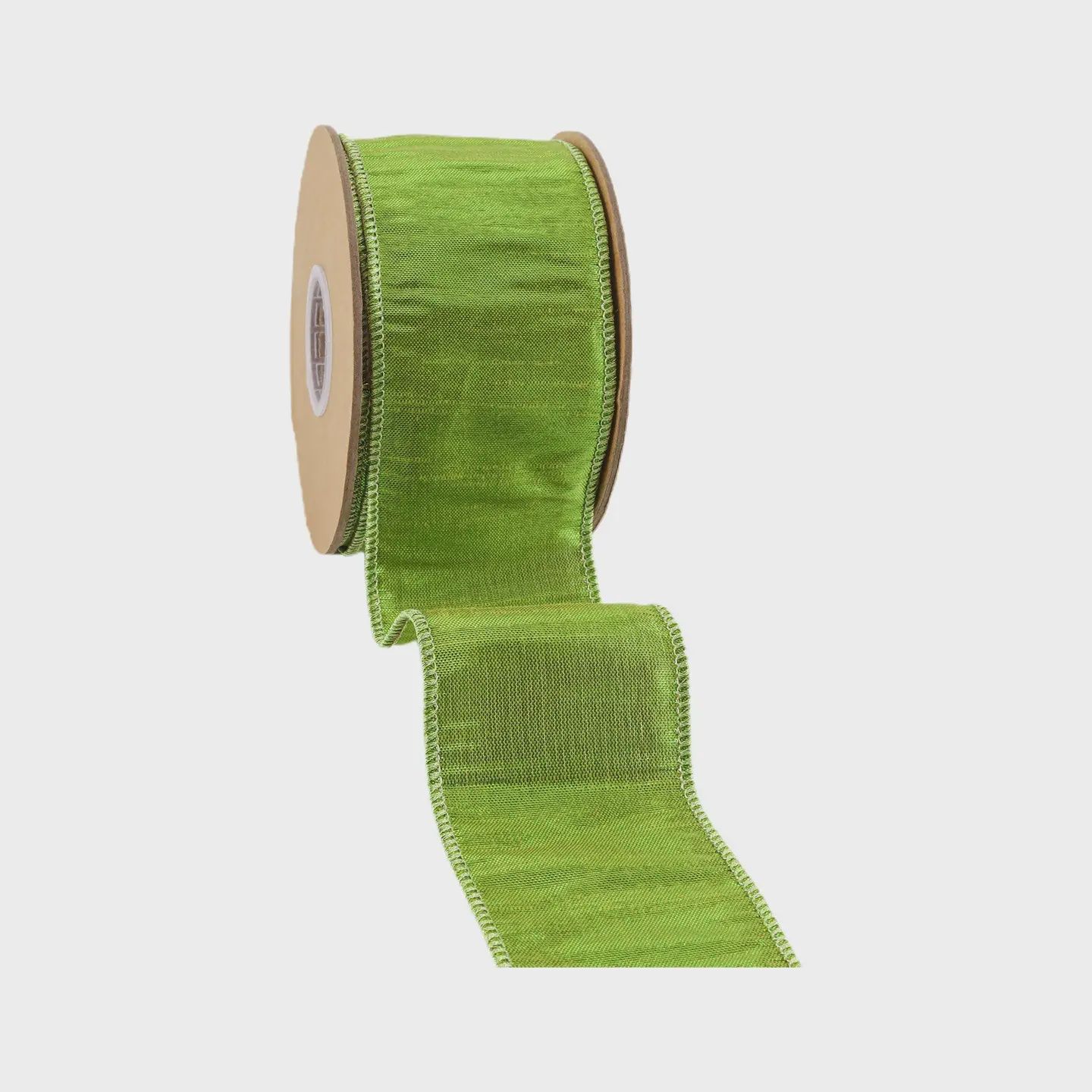 2 1/2" Apple Green Wired Metallic Dupioni Ribbon – 10 Yard Roll