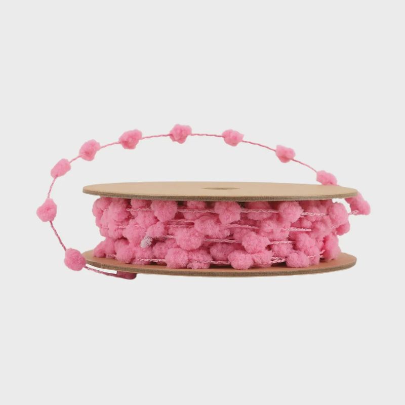 8mm Wired Pom Pom | Pink | 25 Yard Roll