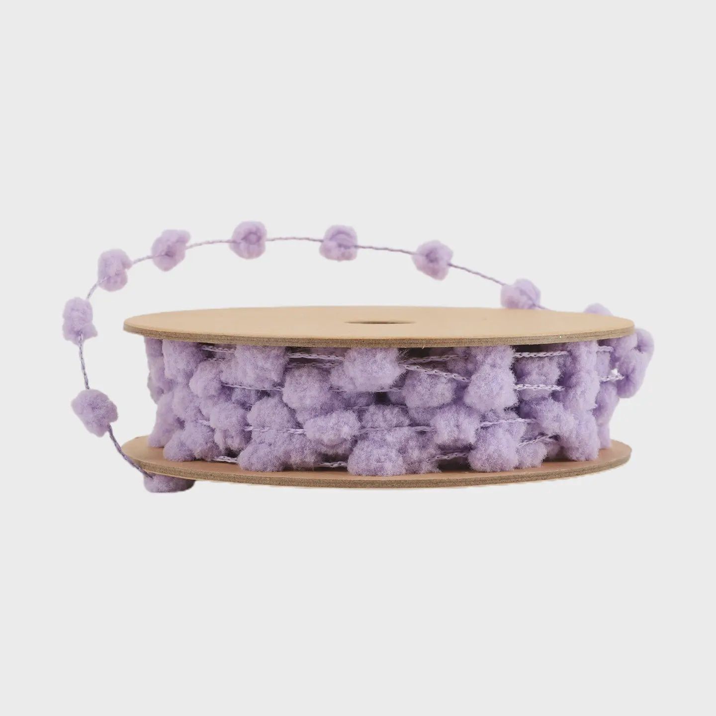 8mm Wired Pom Pom Trim – Lilac | 25 Yard Roll