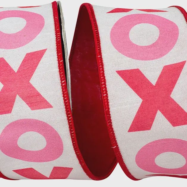 XO Hugs and Kisses Dupioni Backed Wired Edge Ribbon | White | 4" x 10 Yard Roll